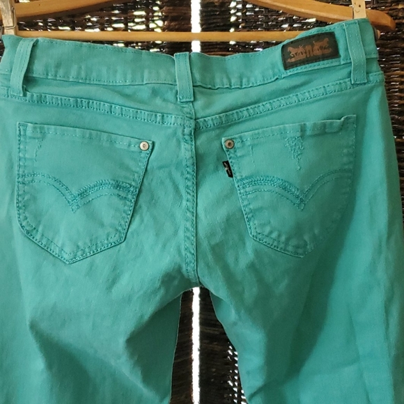 Levi's 524 Too Superlow Turquoise Distressed Jeans - Picture 4 of 6